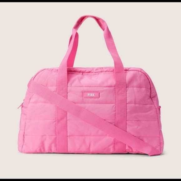 Pink vs quilted duffle bag and travel case with makeup bag - Picture 6 of 12
